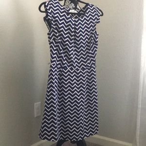 Blue and white chevron patterned dress